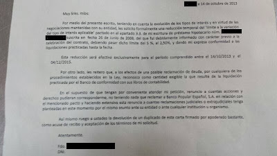 Otra entidad bancaria española proponiendo la eliminación temporal de las clausulas suelo en sus hipotecas 